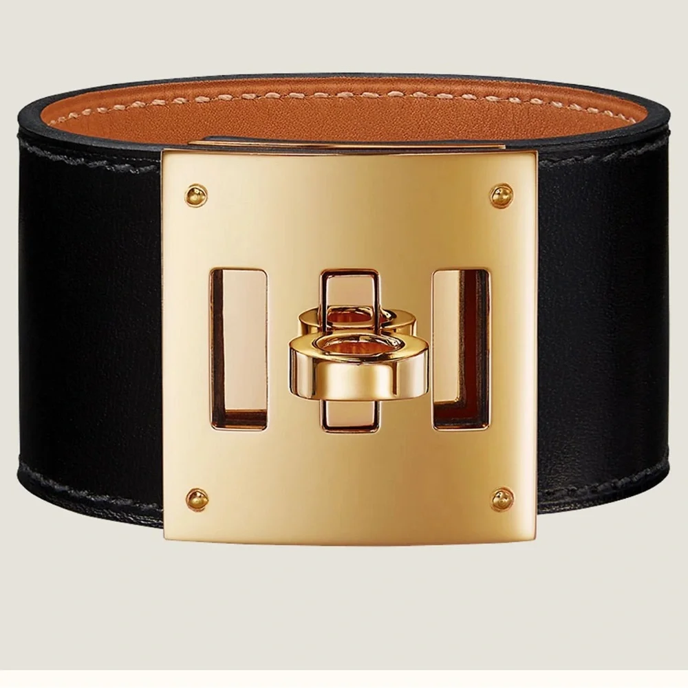 100% Authentic Hermes Kelly Dog Bracelet Black Gold Hardware Box & Dust Bag